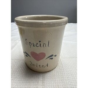 Vtg Stoneware Crock Utensil Holder Primitive Farmhouse Kitchen Heart Cottagecore